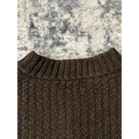 Vtg‎ Eddie Bauer Fisherman Henley Sweater Mens L Brown Chunky Cable Knit Cotton - Picture 7 of 7